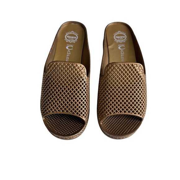 Jeffrey Campbell Havana Last Platform Slip on Sandals Shoes Womens Size 9 Gold - Picture 1 of 7